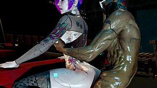 Tight anal hole cyberpunk slut anal fucked in public