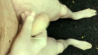 Risky outdoor masturbation with big cock