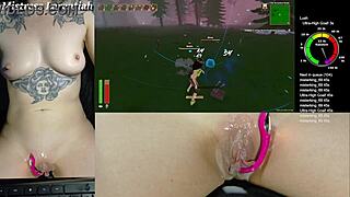 Twitch Egirl Plays Tropical Monster Girls, Cum Dripping from Pussy