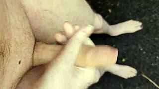 Risky outdoor masturbation with big cock