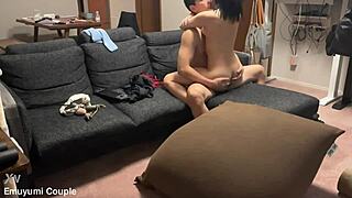 this japanese amateur couple starts with casual riding and kissing, building to intense fucking and orgasms in their real home sex session