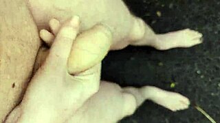 Risky outdoor masturbation with big cock