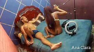 fat chubby brunette gets monster cock blowjob from skinny black friends