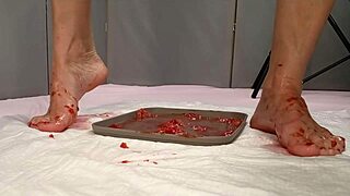 peeing in strawberries and trampling with feet
