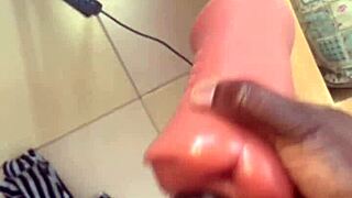 Bodybuilder's Monster Cock Toy Penetrates Oiled White Pussy to Orgasm.