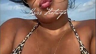 Tanned wife shows off at beach