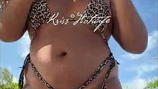 Tanned wife shows off at beach