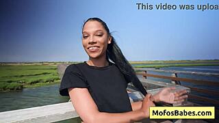 sexy ebony shows off natural big boobs to horny friend