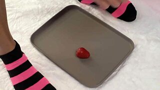 peeing in strawberries and trampling with feet