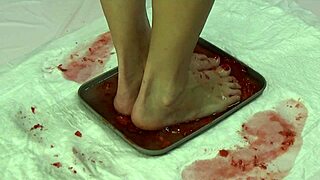 peeing in strawberries and trampling with feet