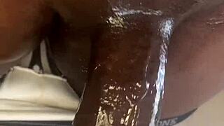 Bodybuilder's Monster Cock Toy Penetrates Oiled White Pussy to Orgasm.