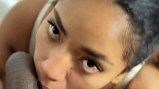 Ebony Babe Gives POV Blowjob To Stepbrother's BBC While Masturbating In Homemade Massage Session