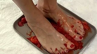 peeing in strawberries and trampling with feet