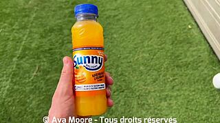 The Juice Is Life! Brunette Fucks Her Pussy with Bottle and Sucks Huge Cock!