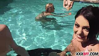 Best Friends Enjoy A Pool Party With Petite Amateurs