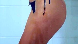 College Tanned Gorgeous Girl Takes Shower in Bikini