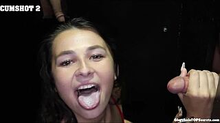 Liz Sucks Hard at Gloryhole, Swallowing Cumshot in Cum in Mouth Scene