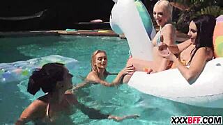 Best Friends Enjoy A Pool Party With Petite Amateurs