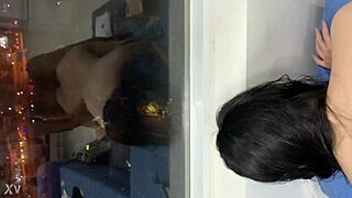 Young white girl bent over doggy public!