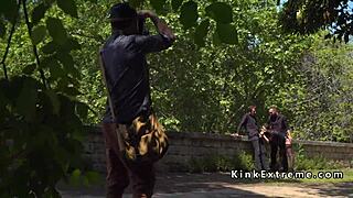 Spanish hottie intensely gangbanged in public