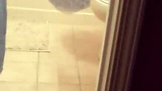 Shy girl bathing in shower