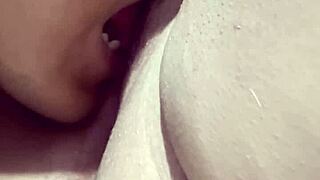 Enjoying licking mature woman's pussy in group