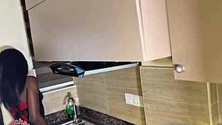 skinny ebony ass bent over for kitchen fucking