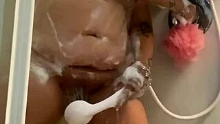 Wet shower play with small tits