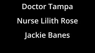 Petite brunette student Jackie Banes gets caught by doctor Tampa in hospital, gives blowjob as fetish patient before cumshot blasting