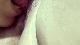 Enjoying licking mature woman's pussy in group