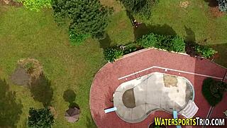 oh god i cant believe these bizarre lesbians are fingering and peeing outdoors in this wild golden shower session...