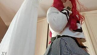 Milf pulls up mini skirt revealing ass thong