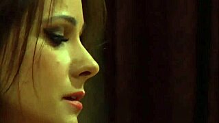 Naughty lesbian mistress teases slave with kisses and touches