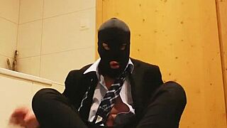 Business suit masturbation with feet and costumes