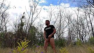 Handsome man walks naked in the public park, showing off his body