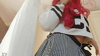 Milf pulls up mini skirt revealing ass thong