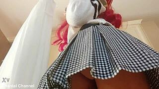 Milf pulls up mini skirt revealing ass thong