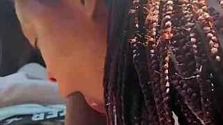 Ebony swallows big dick cum