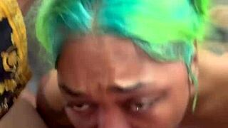 Ghetto ass head throat training with ball licking