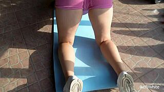 BUSTY BABE IKELLYWHITE GETS WORKED OUT BY TRAINER AND CUM ON TITS!