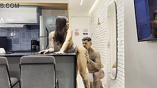 My pussy is so wet, fuck me harder, she pleads in lingerie and fishnets.