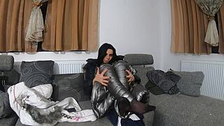 milfycalla masturbates with toys in fur jacket, slapping big ass for jerk instructions