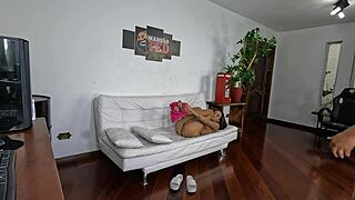 renata silva's first time: wet pussy in lingerie during web chat party.