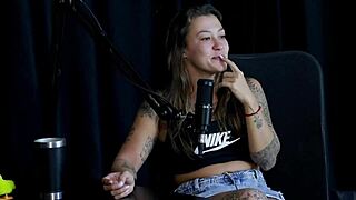 safada does a sensual striptease showing off her breasts after chatting about never suggesting a transsexual and when she lost her virginity - flor de damiana on sheer red