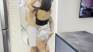 My pussy is so wet, fuck me harder, she pleads in lingerie and fishnets.