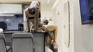 My pussy is so wet, fuck me harder, she pleads in lingerie and fishnets.