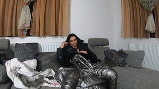 milfycalla masturbates with toys in fur jacket, slapping big ass for jerk instructions