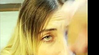 Blonde gives intense POV blowjob to lucky stepdad 😘