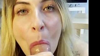 Blonde gives intense POV blowjob to lucky stepdad 😘