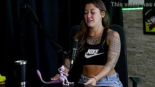 safada does a sensual striptease showing off her breasts after chatting about never suggesting a transsexual and when she lost her virginity - flor de damiana on sheer red
